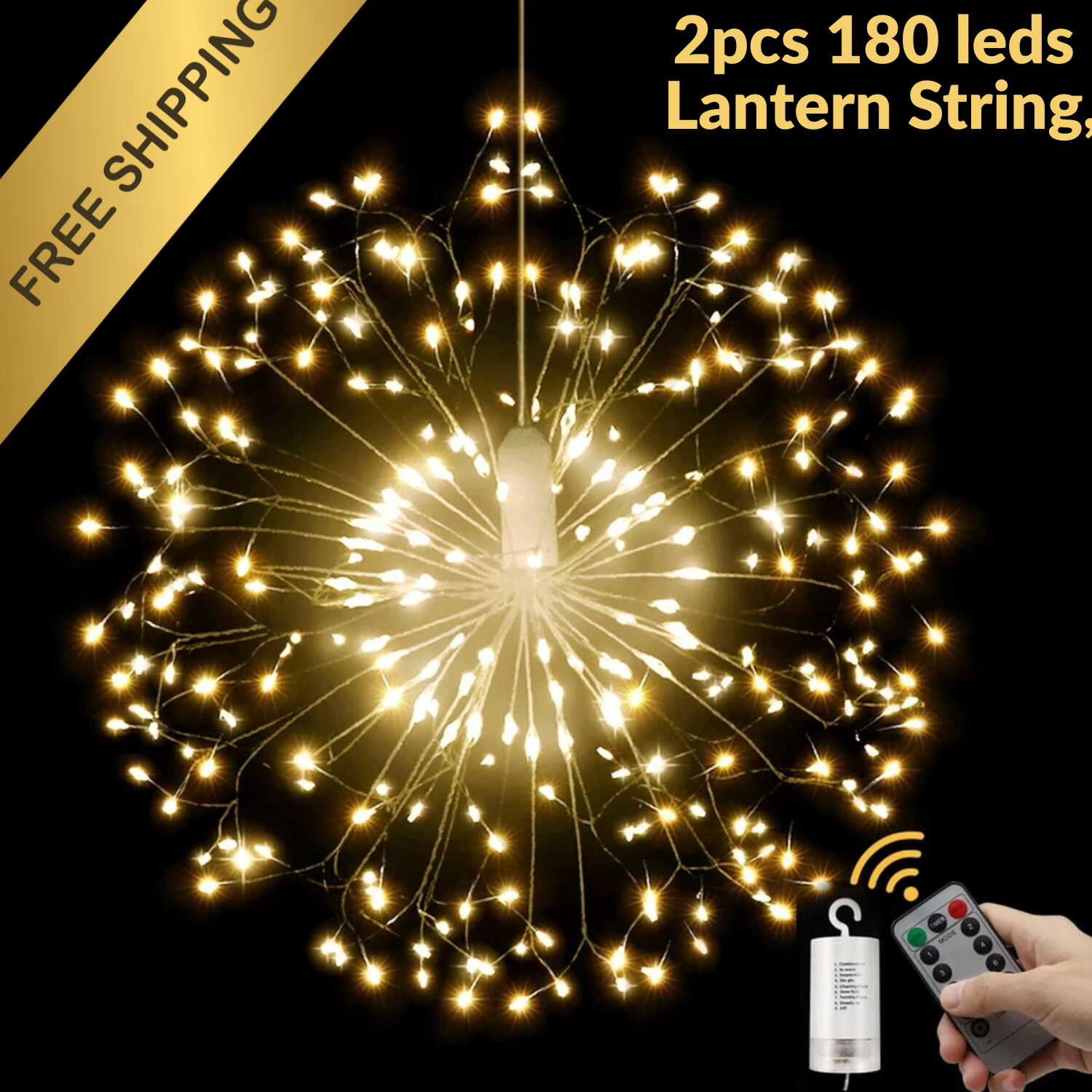 Share 180 2 PC LED Firework Fairy String Lights Xmas Hanging Lamp with Remote, 8 Mode