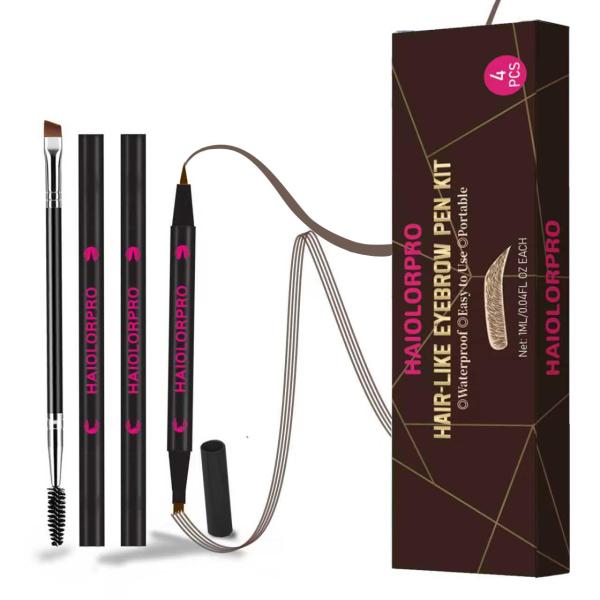 4PCS Microblading Eyebrow Pen Dark Brown Waterproof 2-in-1 Brow Pencil