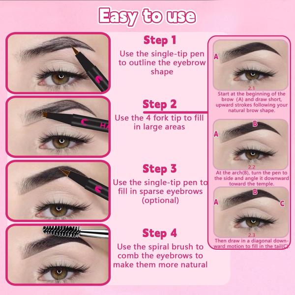 4PCS Microblading Eyebrow Pen Dark Brown Waterproof 2-in-1 Brow Pencil