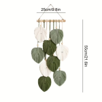 Boho Green Leaf Wall Hanging Tapestry Handwoven Acrylic Wall Art Indoor